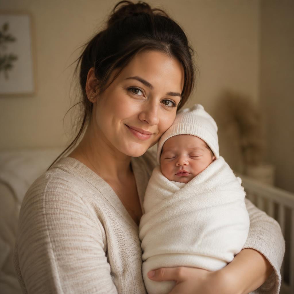 Mulher com bebê sorrindo, transmitindo tranquilidade